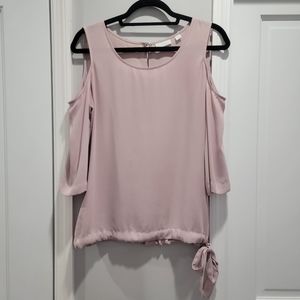 NY&Co Pink Cold Shoulder Side Waist Tie Blouse